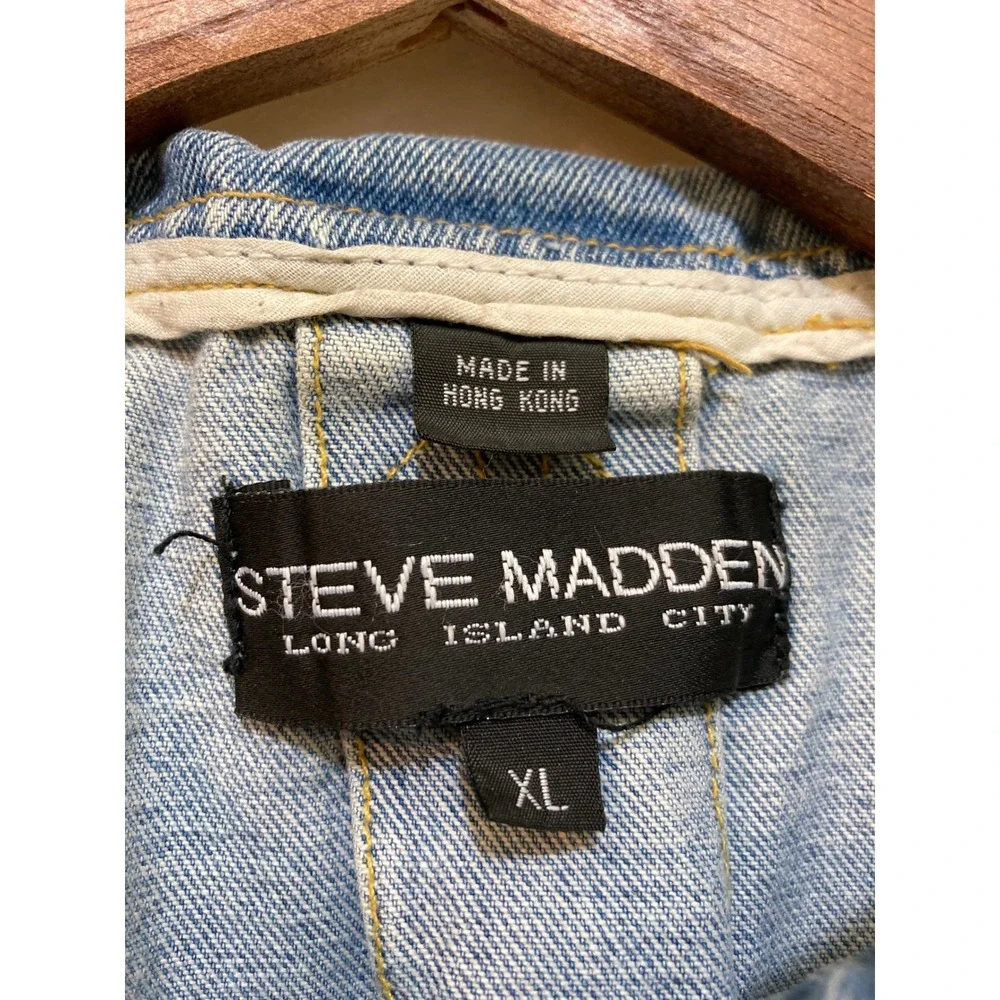 Steve Madden‎ Womens XL Utility Jacket Light Wash Denim Military Safari Blue Y2K